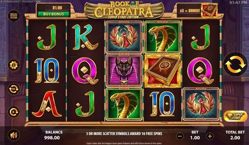 Book of Cleopatra Super Stake winnings